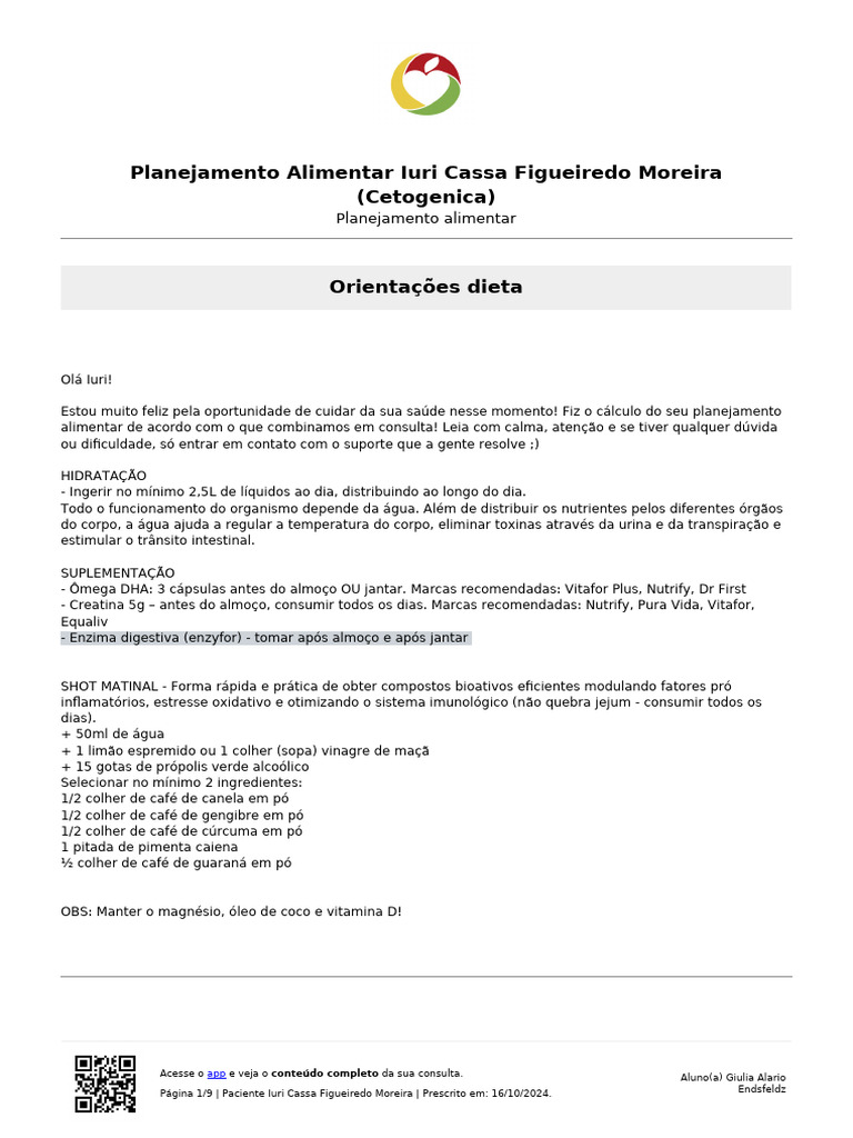 Planejamento Alimentar Cetogênico para Iuri | PDF