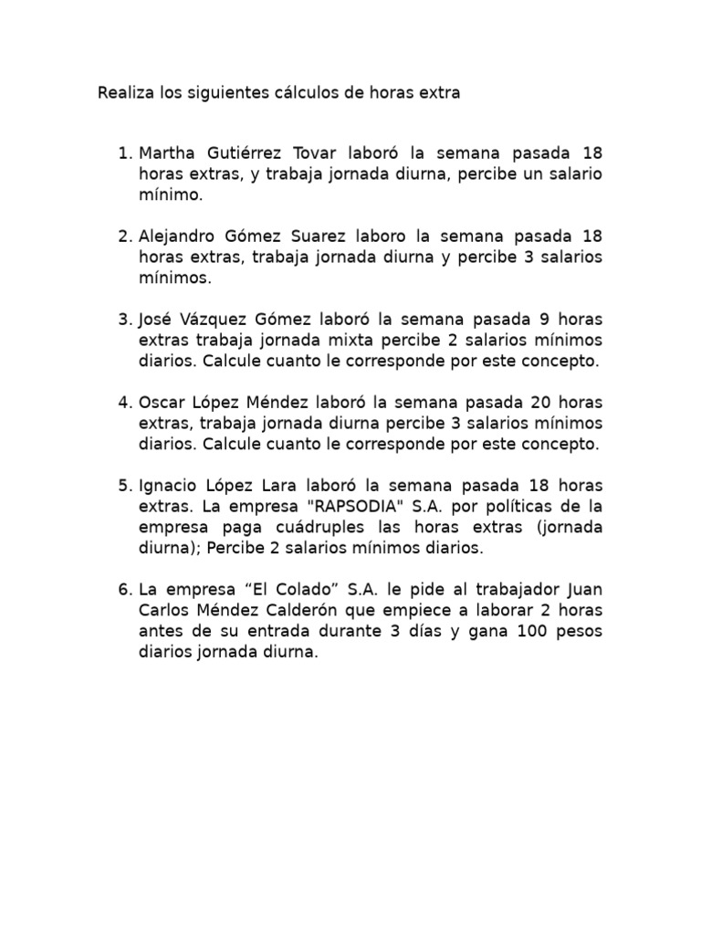 Cálculo de Horas Extras y Salarios | PDF