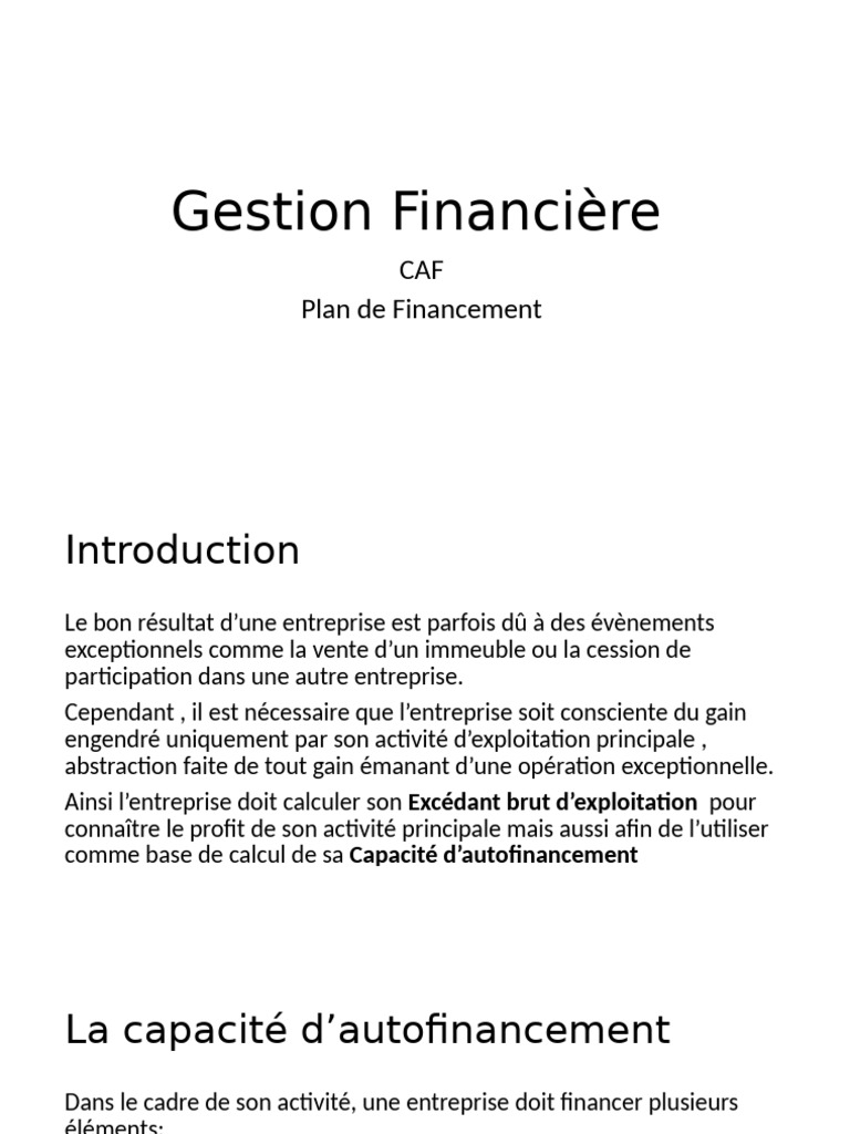 Plan de Financement et CAF en Entreprise | PDF | Revenu brut | Argent