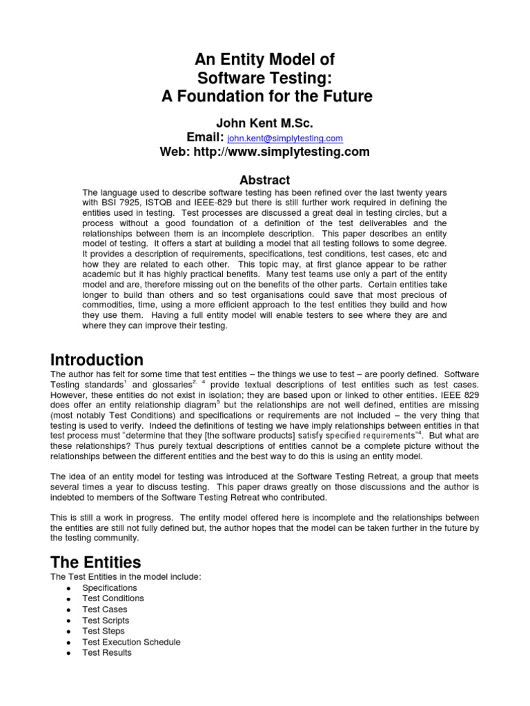 John Kent - An Entity Model For Software Testing | PDF | Software ...