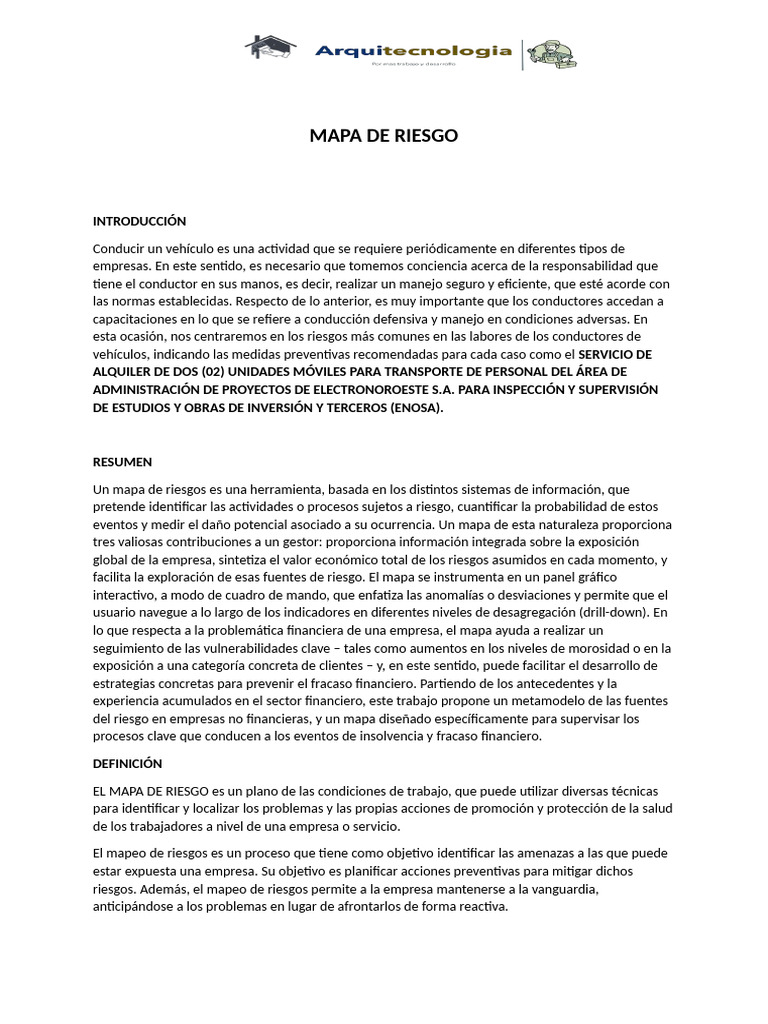 Mapa de Riesgos para Conductores de Vehículos | PDF | Seguridad y salud ...