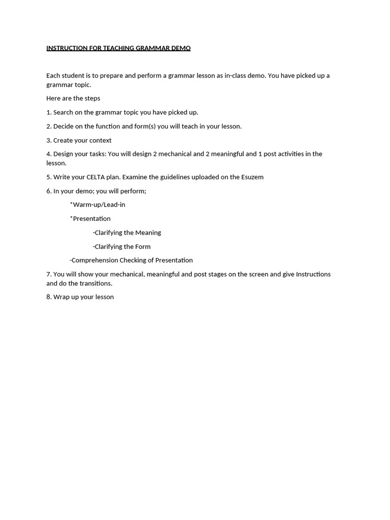 Grammar Lesson Demo Instructions | PDF