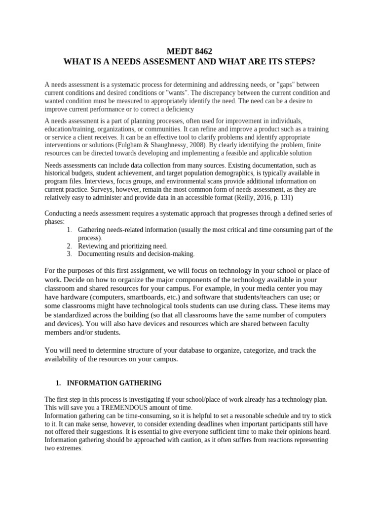 Steps for Effective Needs Assessment | PDF | Feasibility Study | Cognition