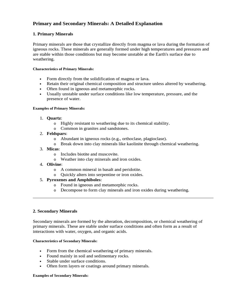 Understanding Primary and Secondary Minerals | PDF | Minerals | Weathering