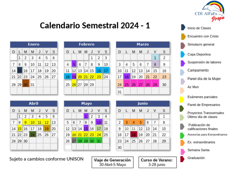 Calendario Semestral BIEN 2024 1 | PDF