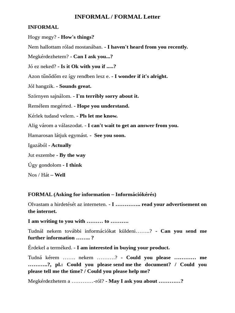 Informal - Formal Letter | PDF