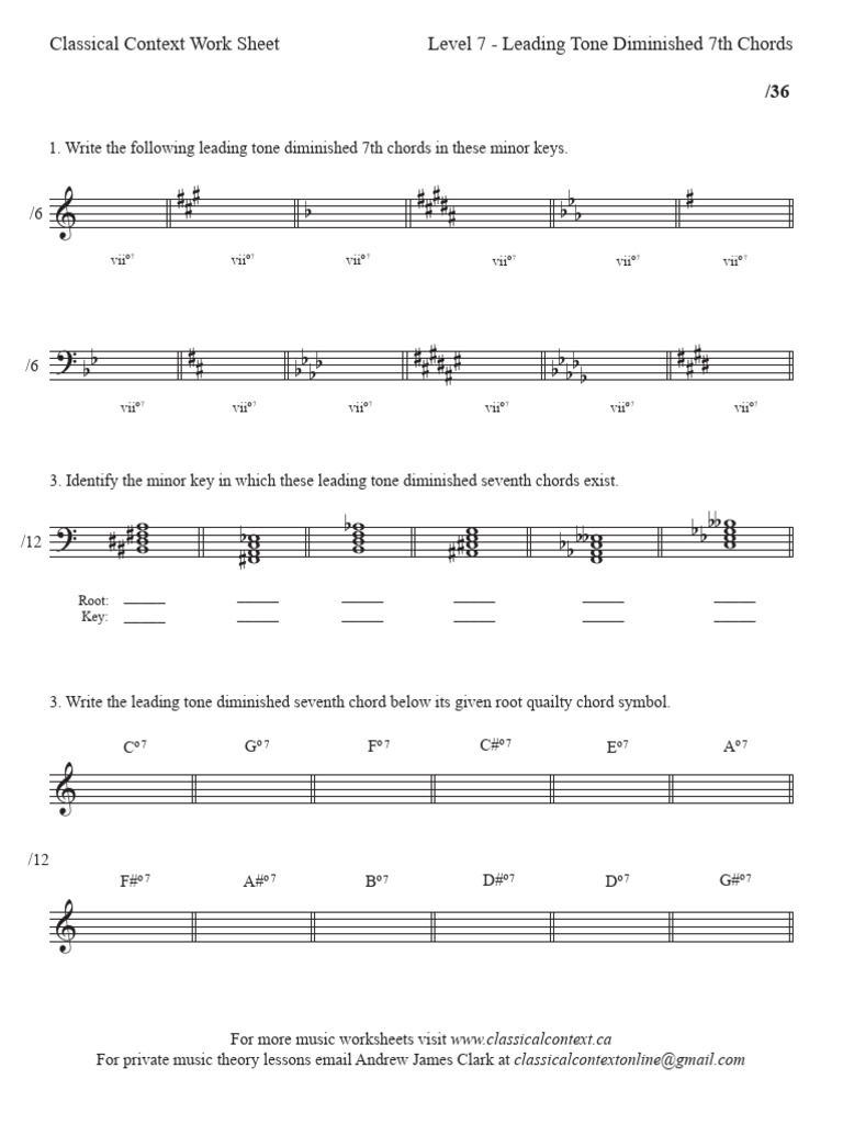 Leading Tone Diminished 7th Chords Worksheet | PDF