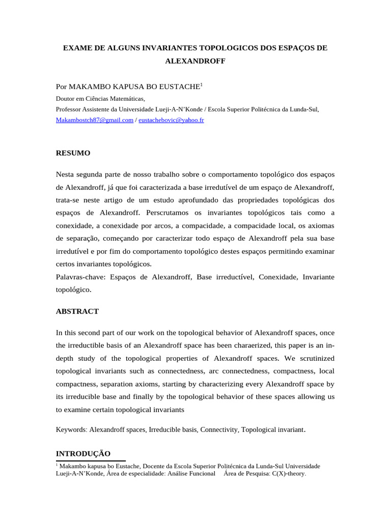 Invariantes Topológicos em Espaços de Alexandroff | PDF | Espaço ...