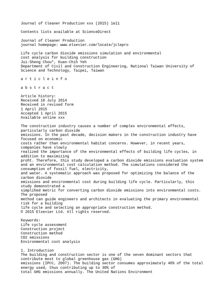 Building CO2 Emissions & Cost Analysis | PDF | Life Cycle Assessment ...