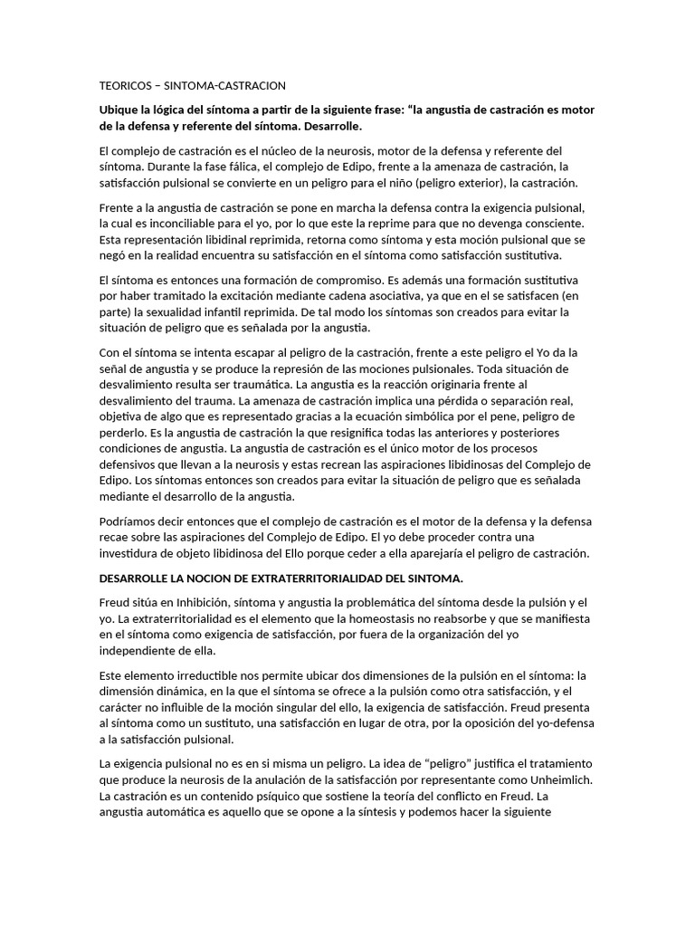 Angustia de Castración y Síntoma en Freud | PDF | Jacques Lacan | Mente ...