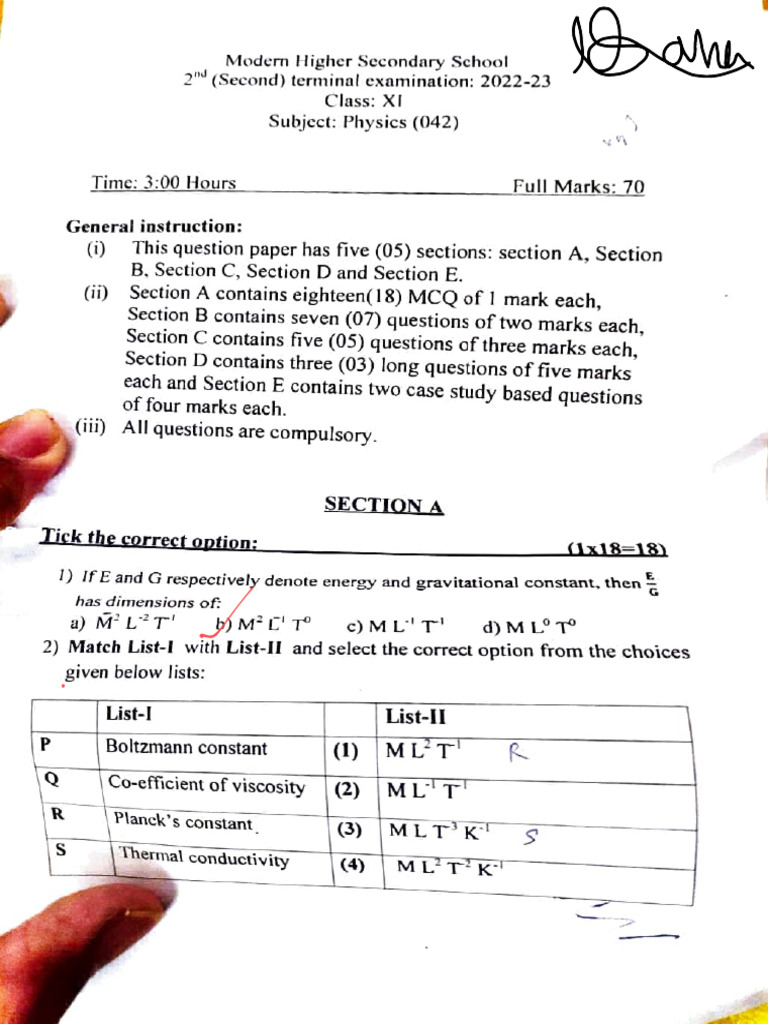 Physics Exam Paper: Class XI 2022-23 | PDF | Pascal (Unit) | Orbit
