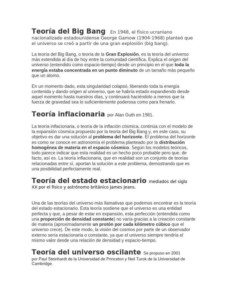 Teorías del Origen del Universo | PDF | Big Bang | Universo