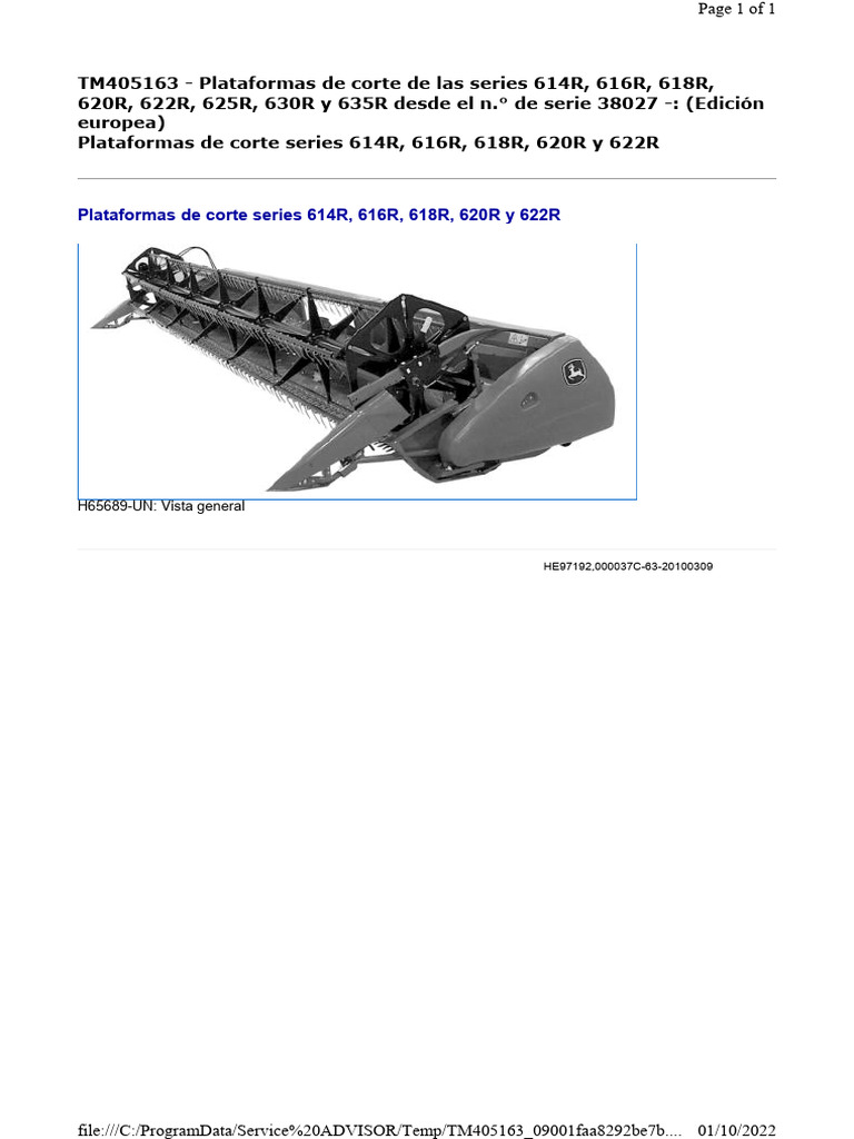 Plataformas de Corte Series 614R, 616R, 618R, 620R y 622R: H65689-UN ...