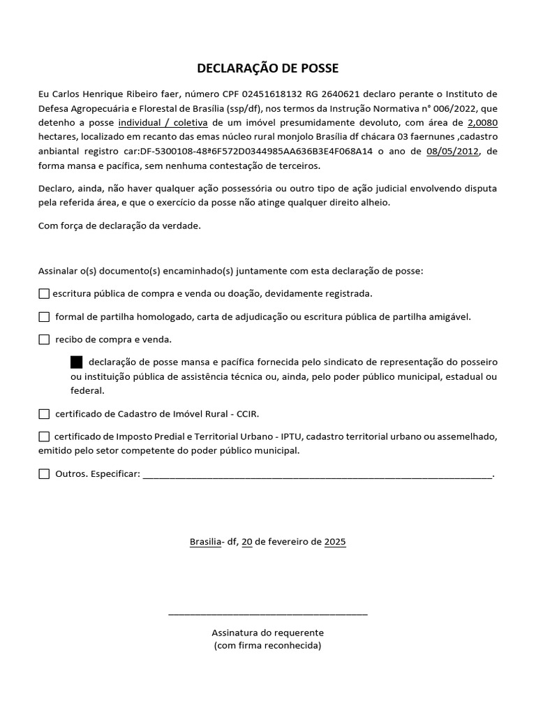 Mod. 036 Declaração de Posse | PDF