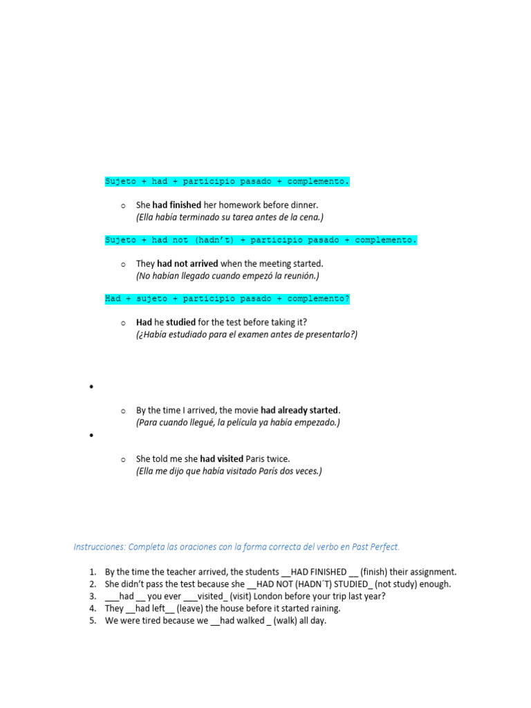PAST PERFECT classAND PRACTICE | PDF