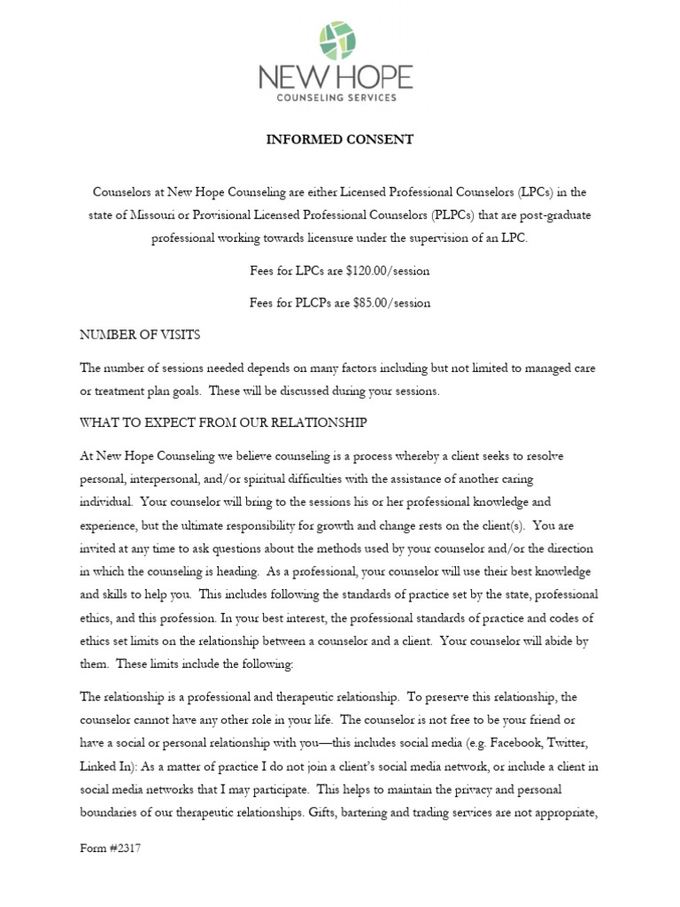 Informed Consent for Counseling Services | PDF | Health Care | Mental ...
