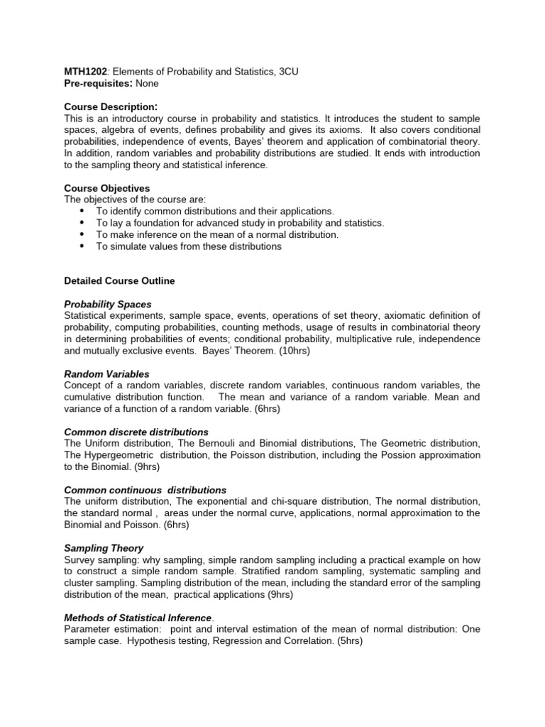 Intro to Probability and Statistics Course | PDF | Probability ...