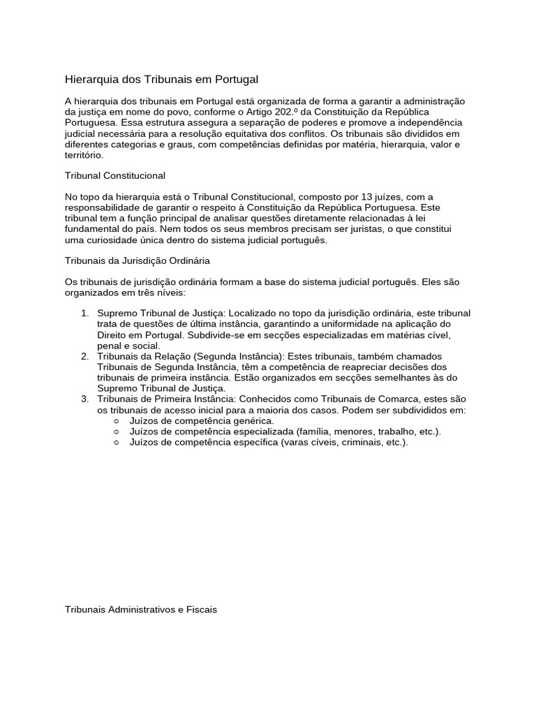 Hierarquia dos Tribunais em Portugal | PDF | Supremos tribunais ...