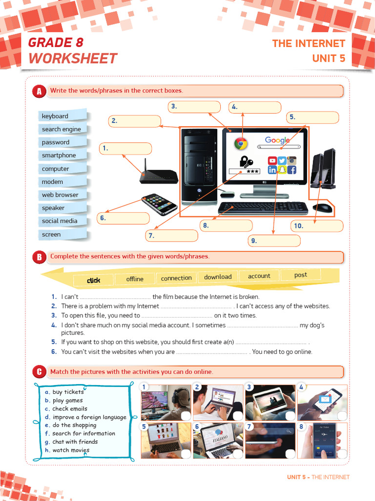 Grade 8 Internet Worksheet Guide | PDF | Online And Offline | Internet