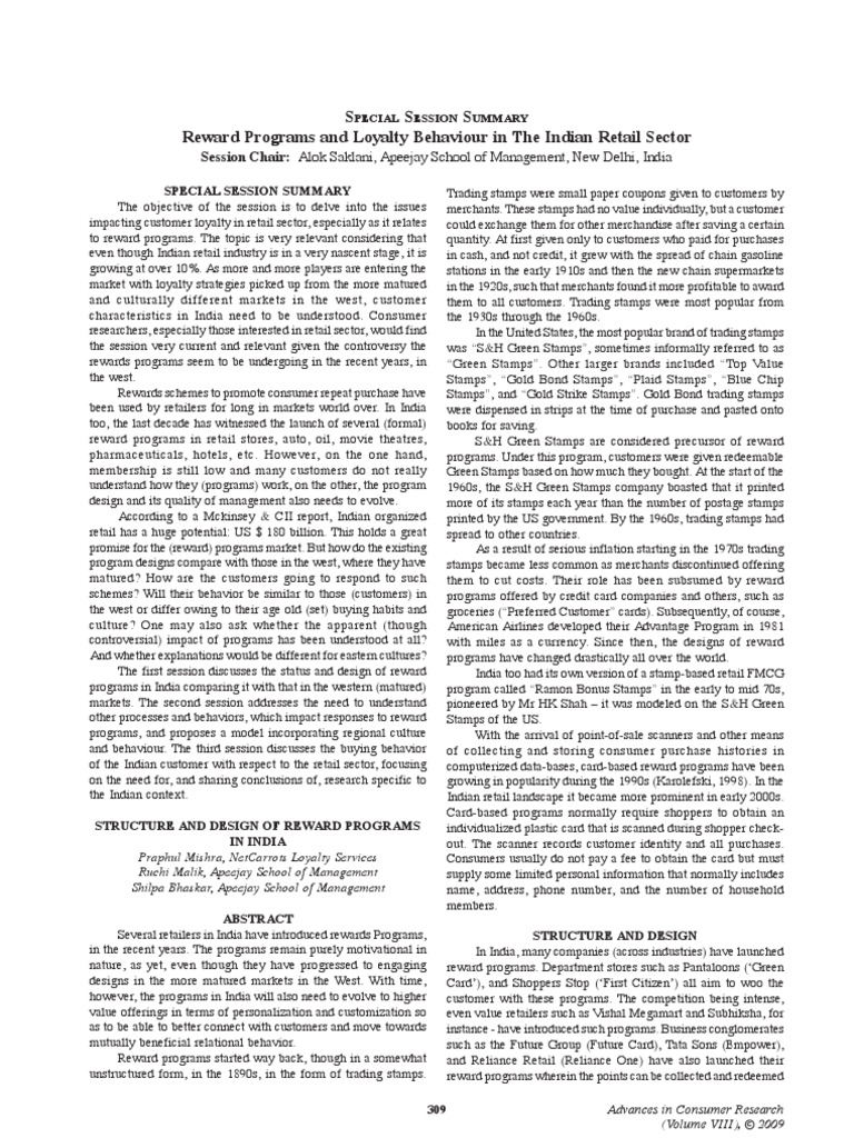 Reward Loyalty Programme in Indian Retail Sector | PDF | Consumer ...