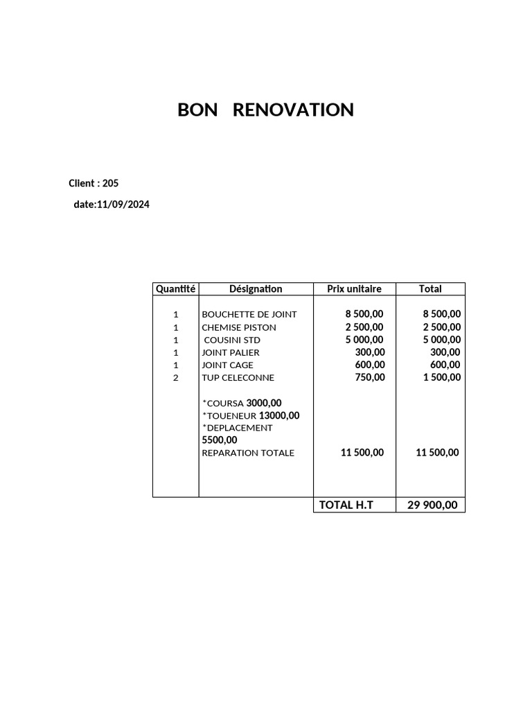 Bloc Porte Renovation Estimate | PDF