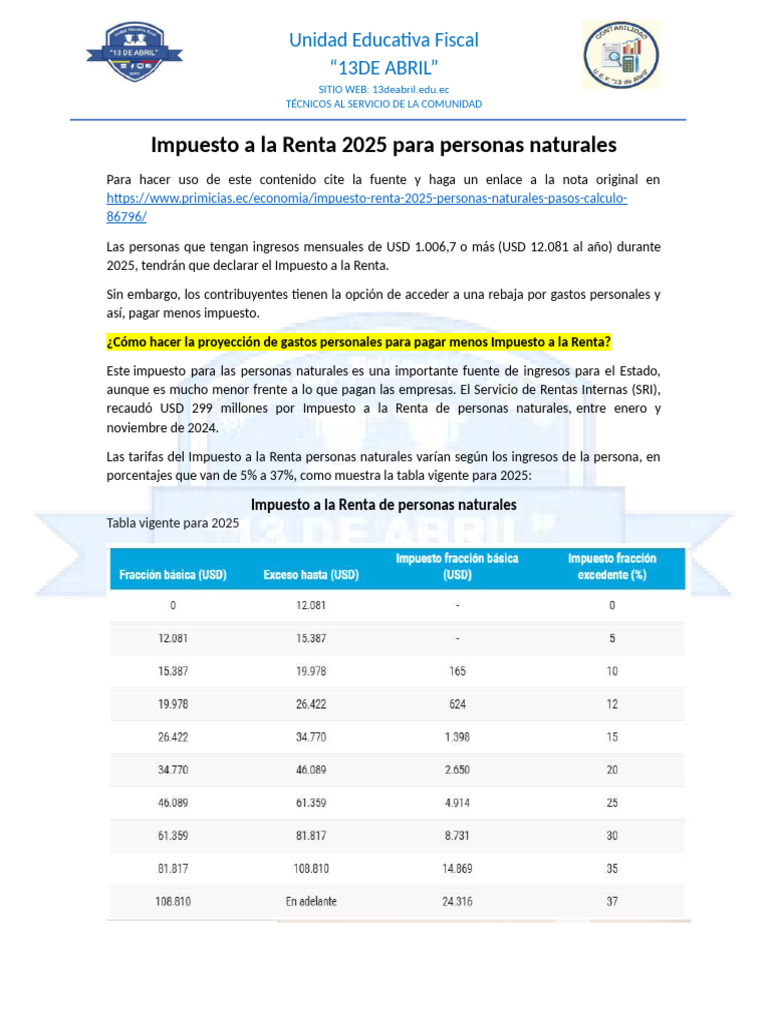 Impuesto a la Renta 2025: Guía para Personas Naturales | PDF ...
