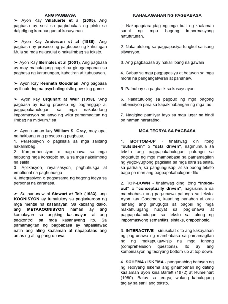 Pagsusuri%20at%20Pagbabasa%20Notes%20(1) | PDF