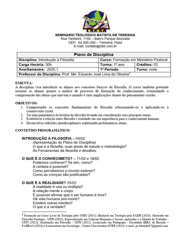Introdução à Filosofia Cristã - STBT | PDF | Teologia | Realidade