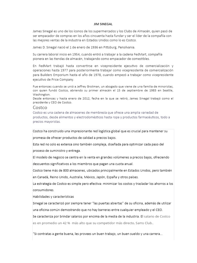 Jim sinegal fundador de costco pdf costco supermercado