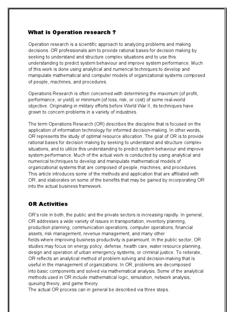 What Is Operation Research ? | PDF | Operations Research | Supply Chain ...