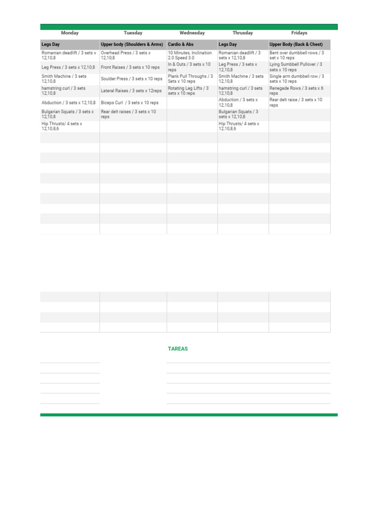 Weekly Workout Plan: Strength & Cardio | PDF