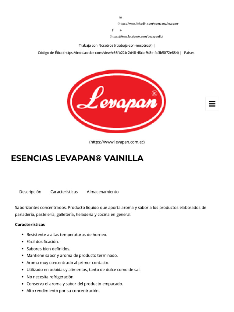 Esencias Levapan® Vainilla - Levapan - Ecuador | PDF