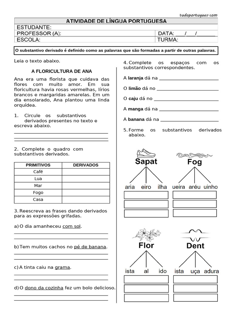 Substantivos Derivados 07 Tudo Portugues | PDF