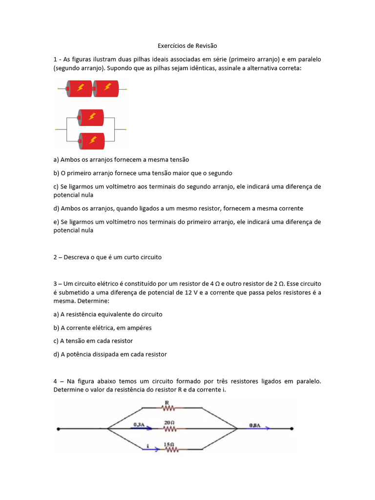 Exercícios de Circuitos Elétricos | PDF | Circuitos em série e em ...