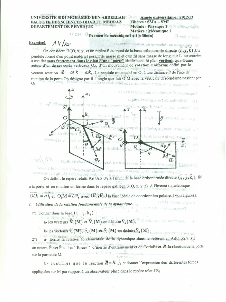 Examen Corrigé Mécanique 2012 2013 | PDF