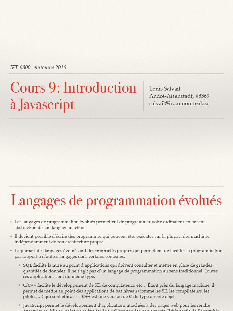 Introduction à JavaScript et ses variables | PDF | Langage de ...