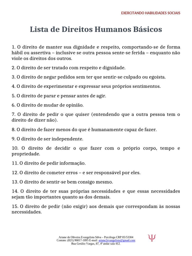Lista de Direitos Humanos Básicos | PDF | Psicologia