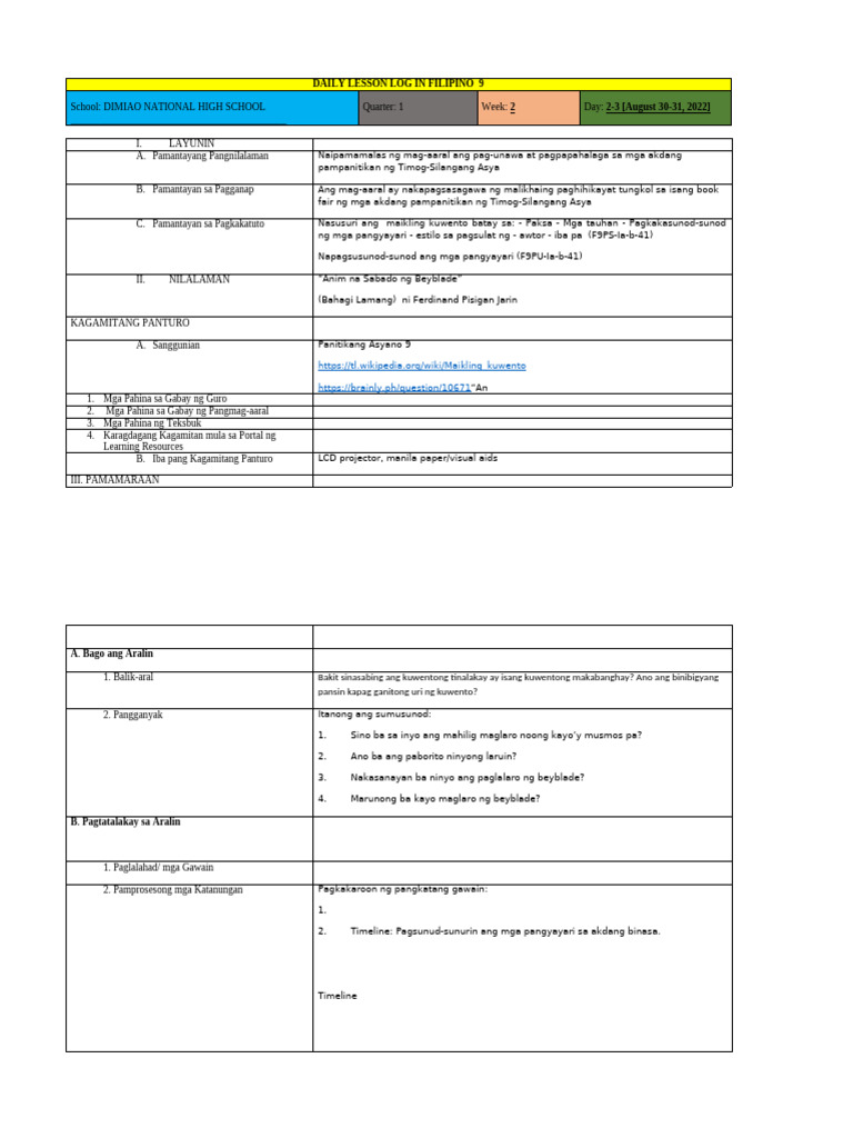 DLL Fil 9 Q1 Aug 30-31 | PDF