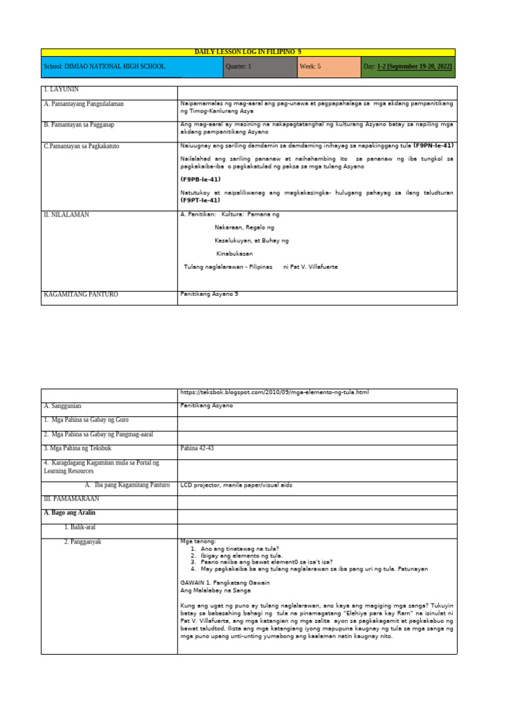 DLL Fil 9 Q1 Sept 19-20, 2022 | PDF