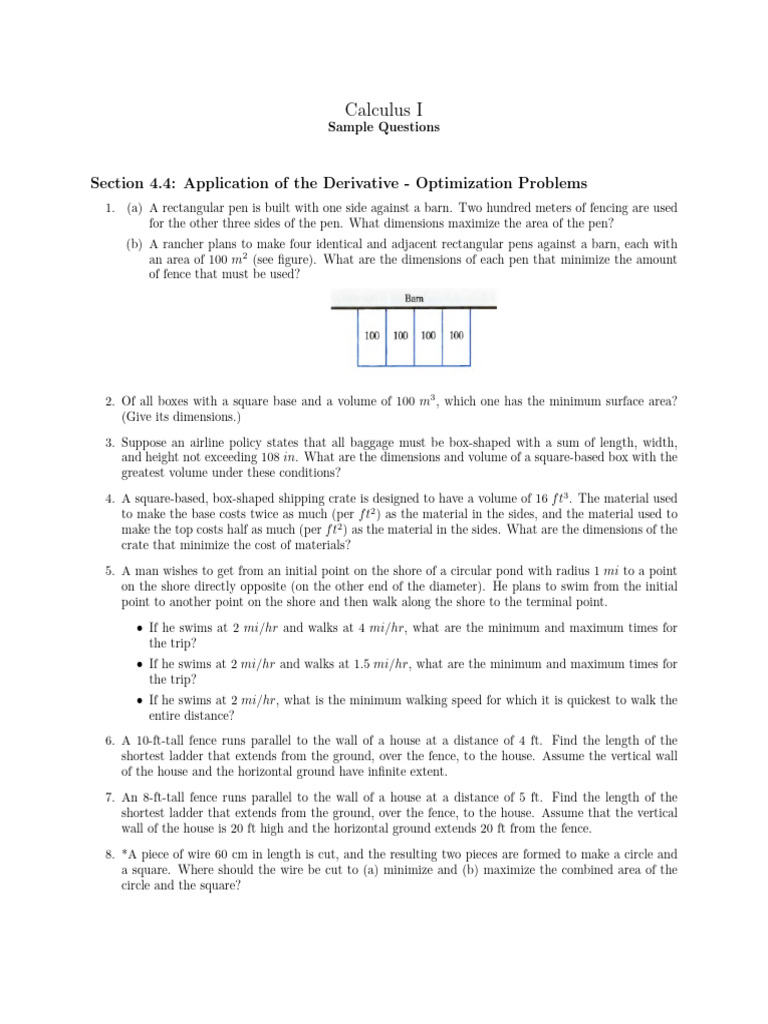 Sample Questions Applications of Derivative IV | PDF | Area | Length