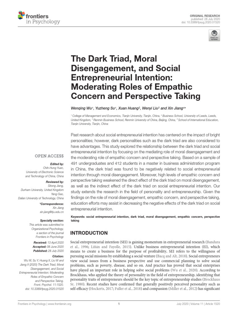 Dark Triad's Impact on Social Entrepreneurship | PDF | Psychopathy ...