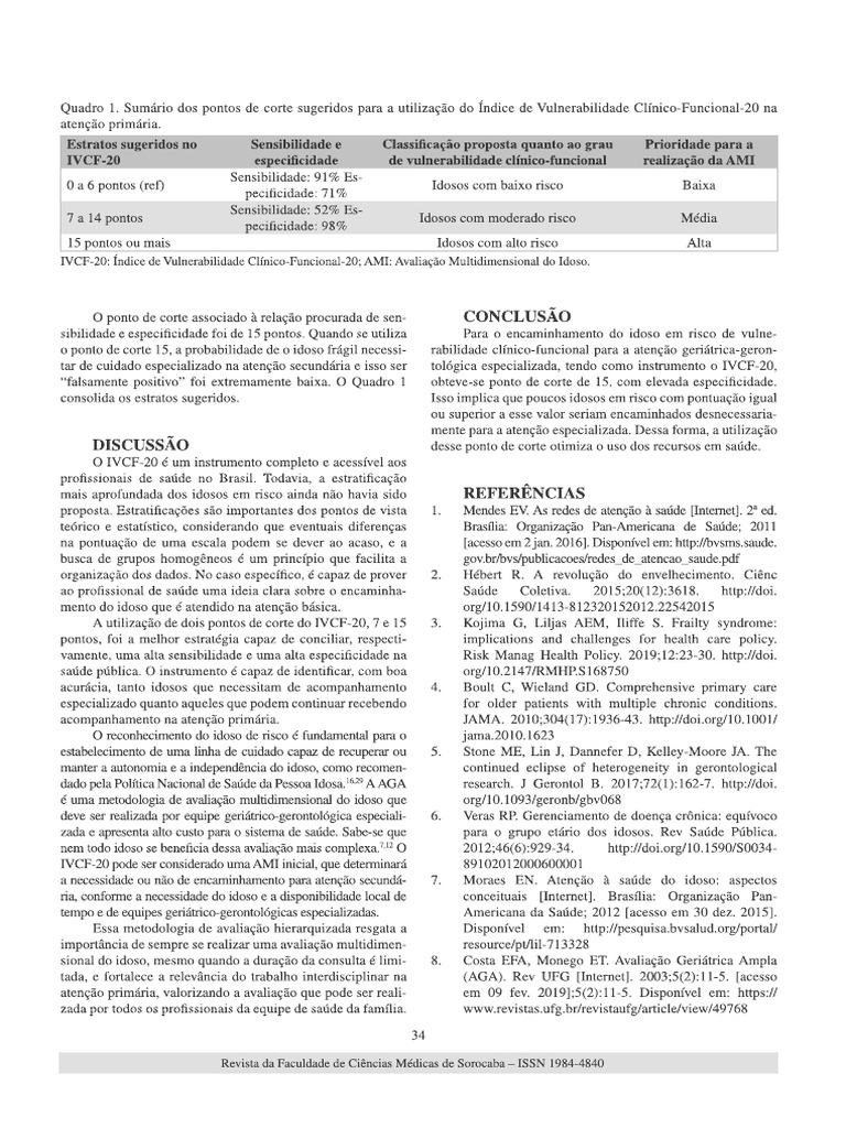 IVCF 20 Pontuação | PDF