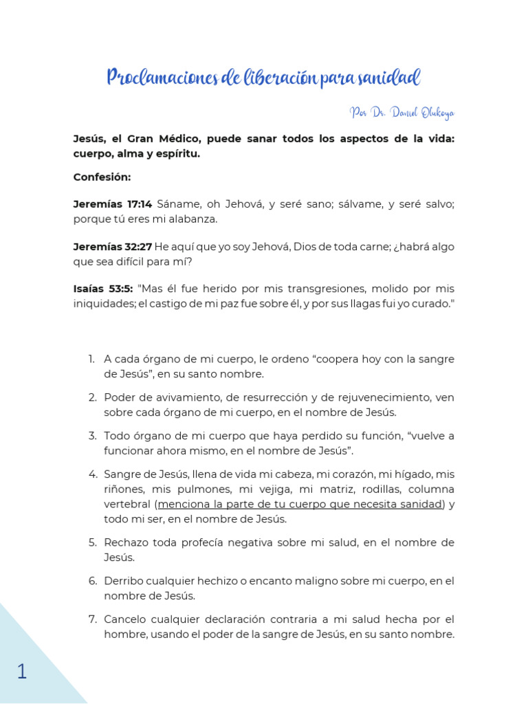Proclamaciones de Sanidad Divina | PDF | Jesús | Creencia religiosa y ...