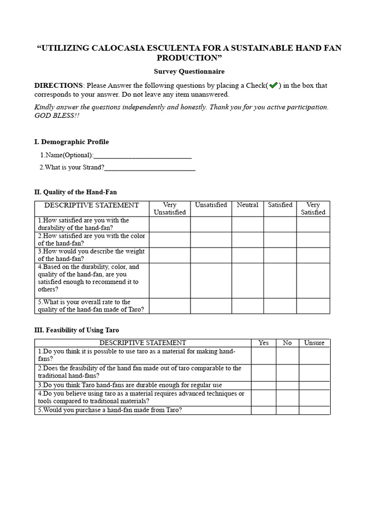 Taro Hand Fan Production Survey | PDF