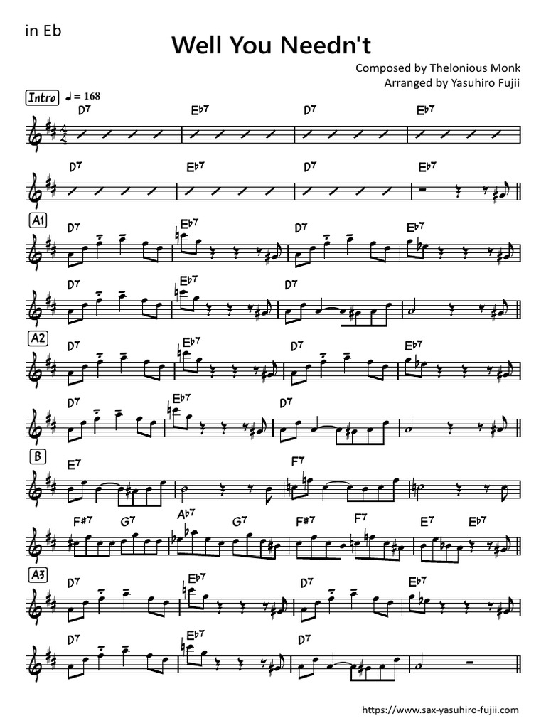 Well You Needn't - Easy Solo Example For Alto Sax | PDF