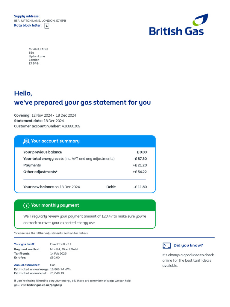 Gas Statement Summary for Mr. Ahid | PDF | Value Added Tax | Payments