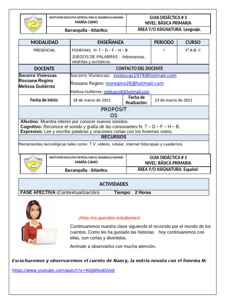 Guía #3 Lenguaje 1° N - T - D - F - H - B. | PDF | Aprendizaje ...