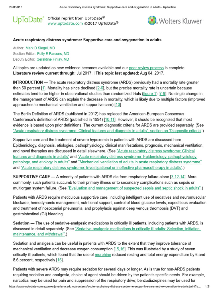 Acute Respiratory Distress Syndrome - Supportive Care and Oxygenation ...