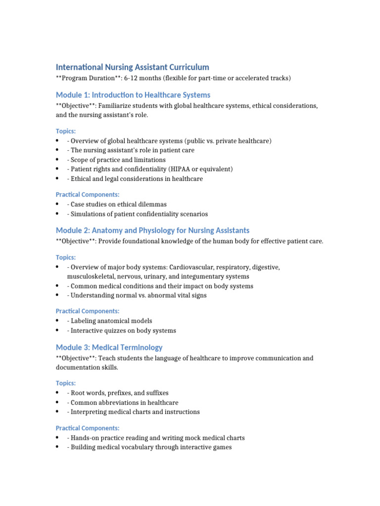 International Nursing Assistant Program | PDF | Medical Specialties ...