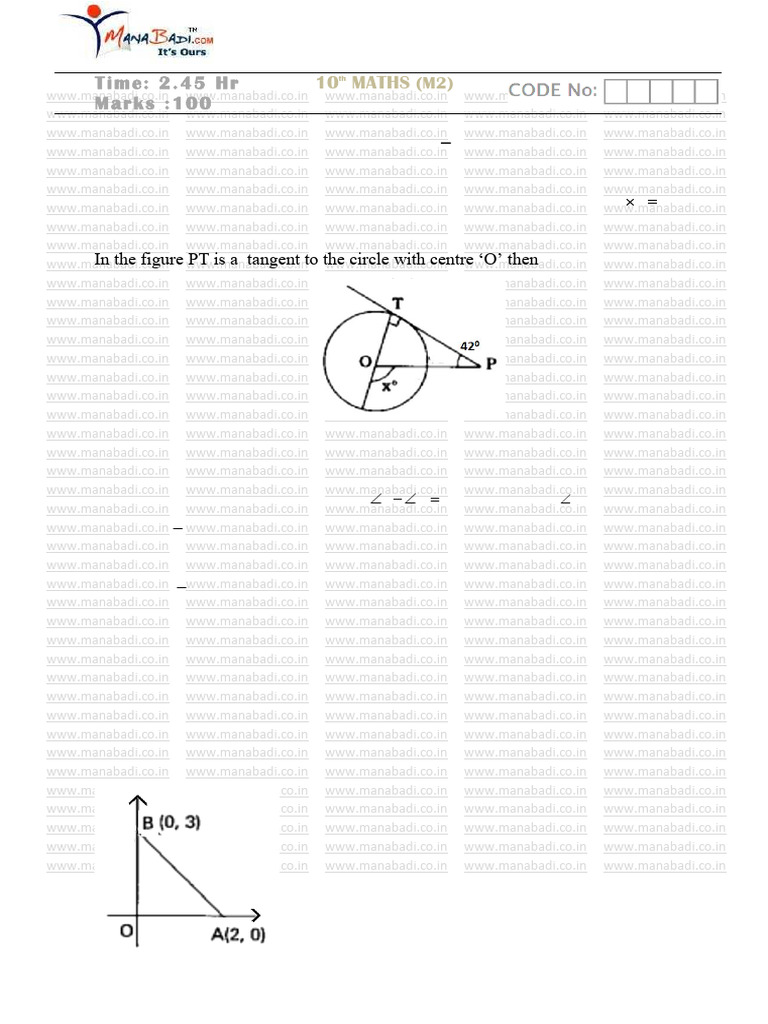 10th Grade Maths Exam Questions | PDF | Circle | Area